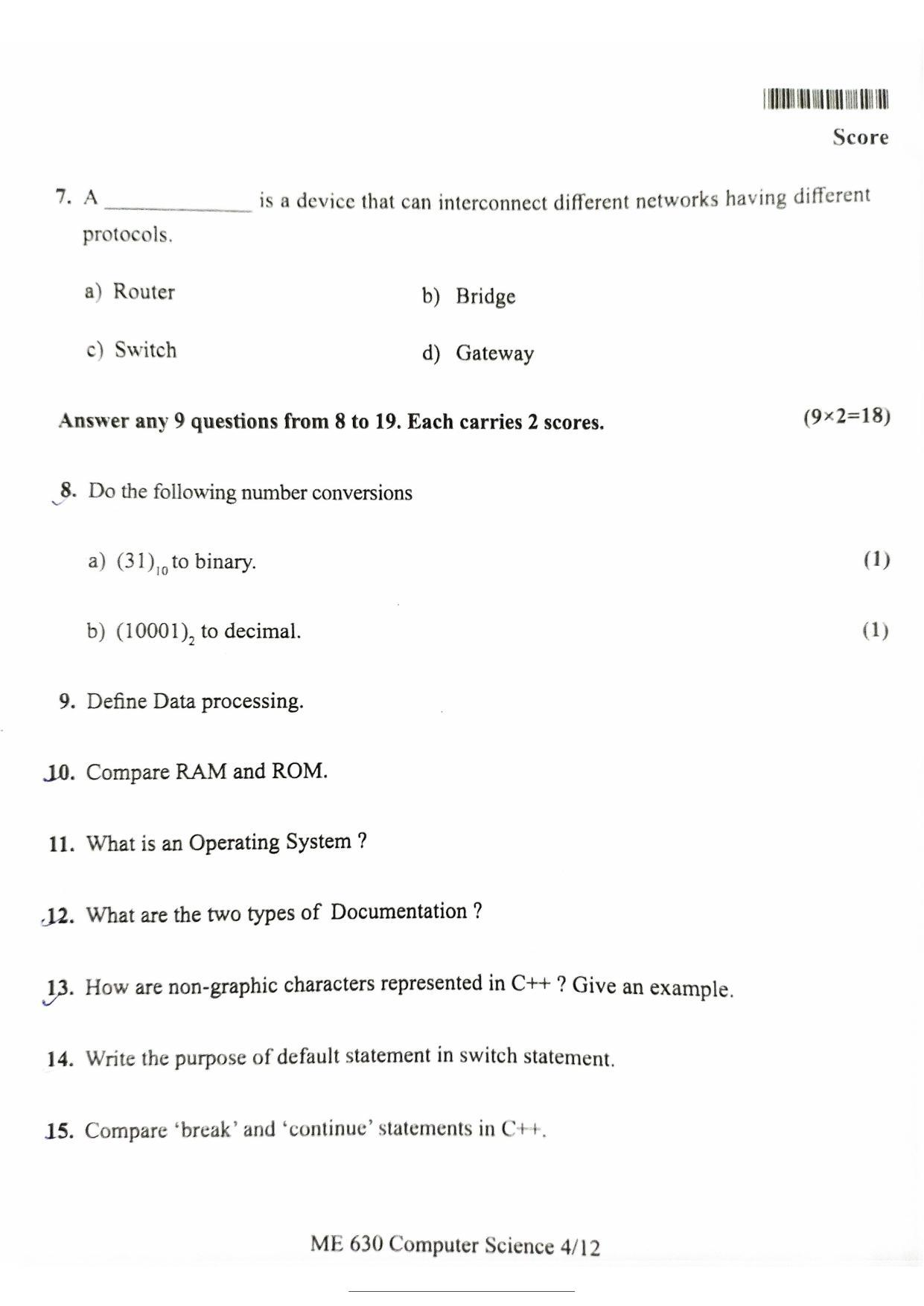 Kerala Plus One 2022 Computer Science Question Papers (Model) - Page 3