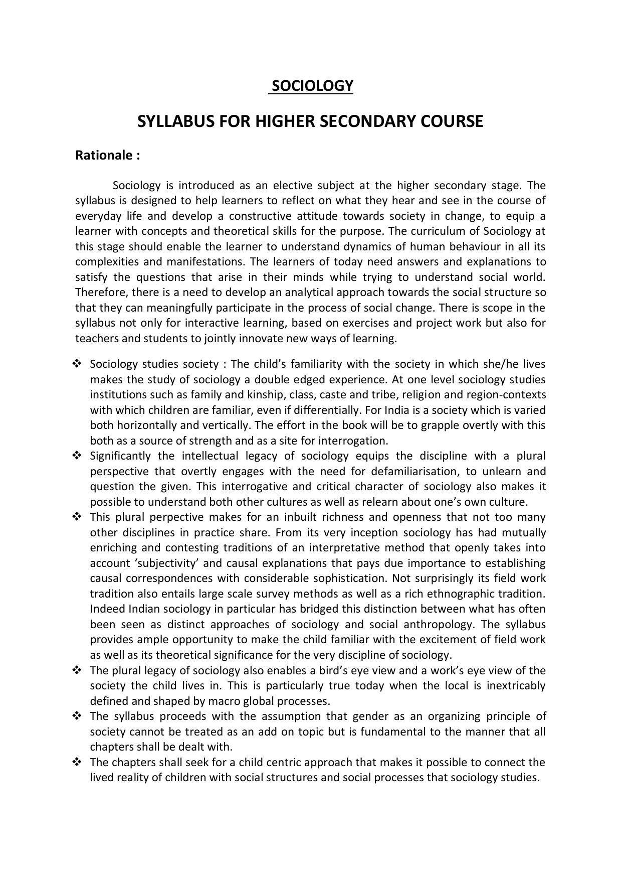 AHSEC 1st Year Sociology Syllabus - Page 1