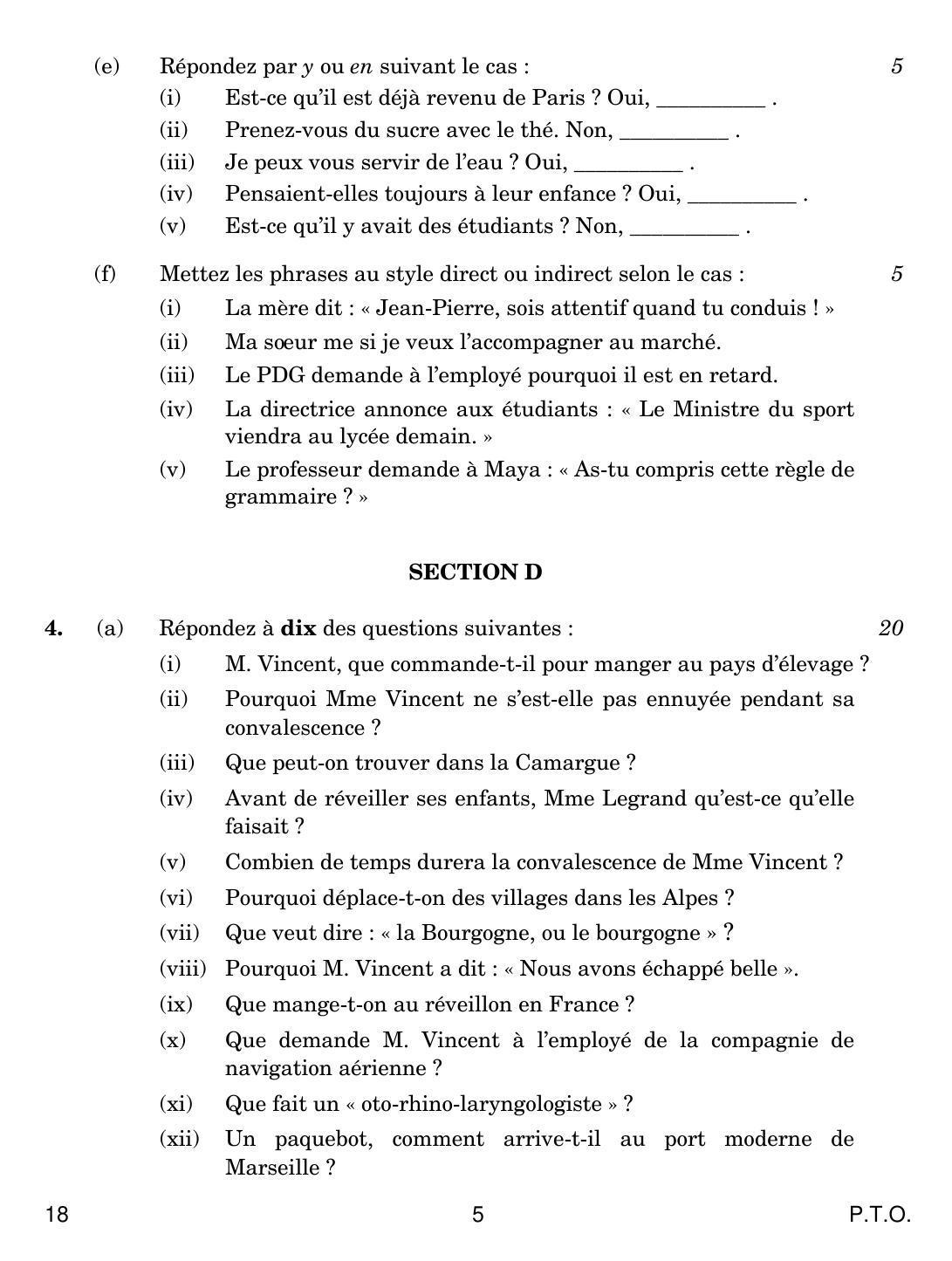 CBSE Class 12 18 French 2019 Question Paper - IndCareer Docs