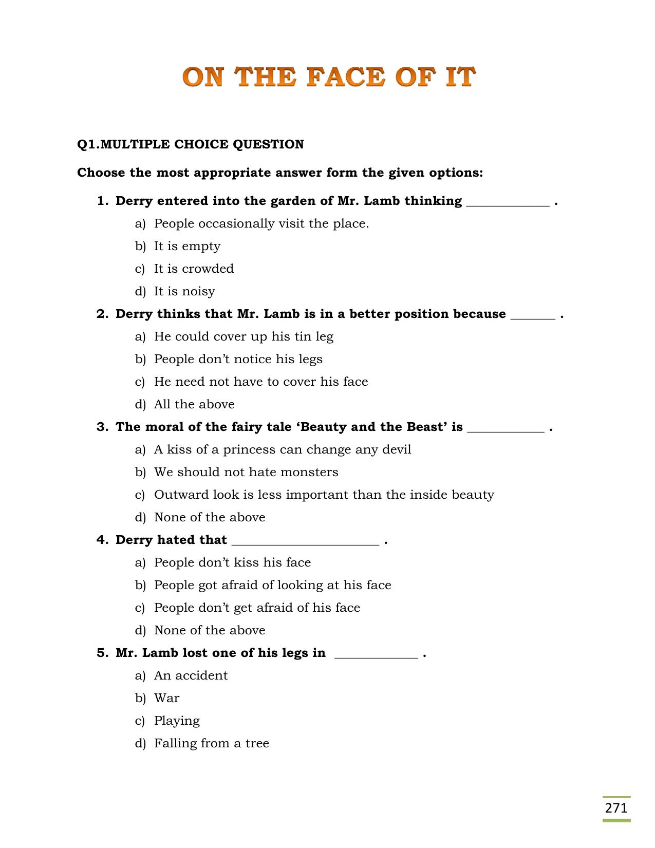 CBSE Worksheets for Class 11 English On the face of it Assignment - Page 1