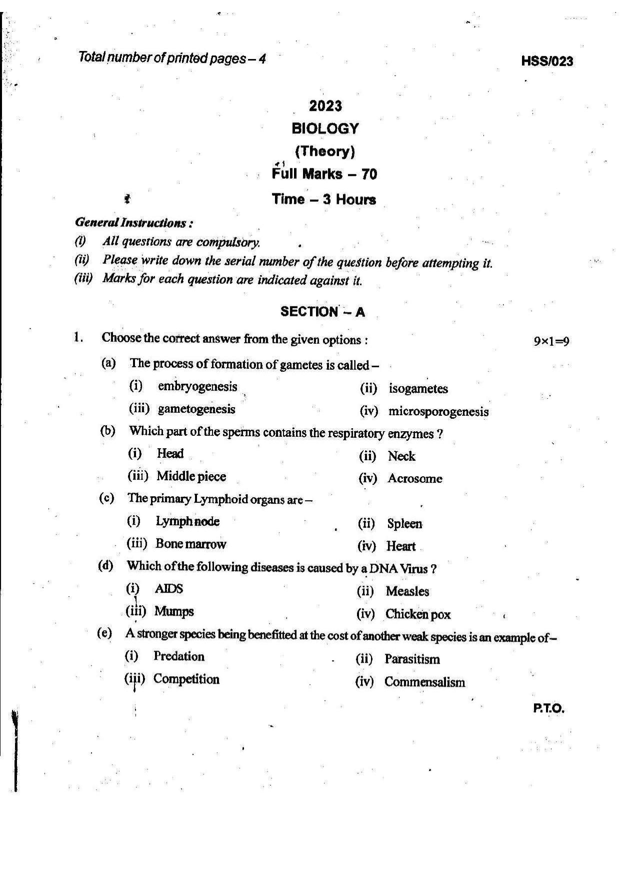 MBSE HSSLC 2023 Science Question Paper - IndCareer Docs