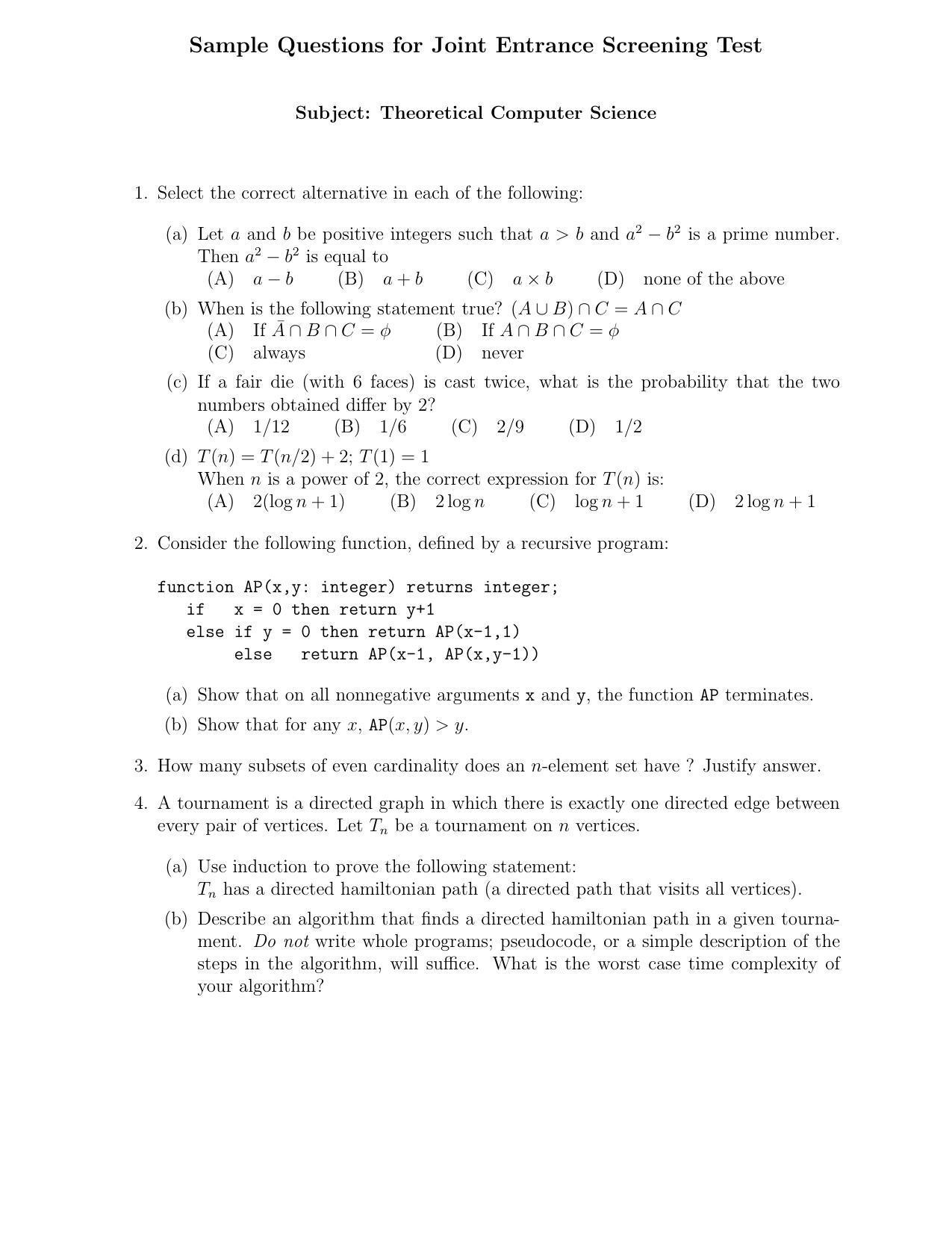 JEST TCS (Theoretical Computer Science) Sample Paper - Page 3