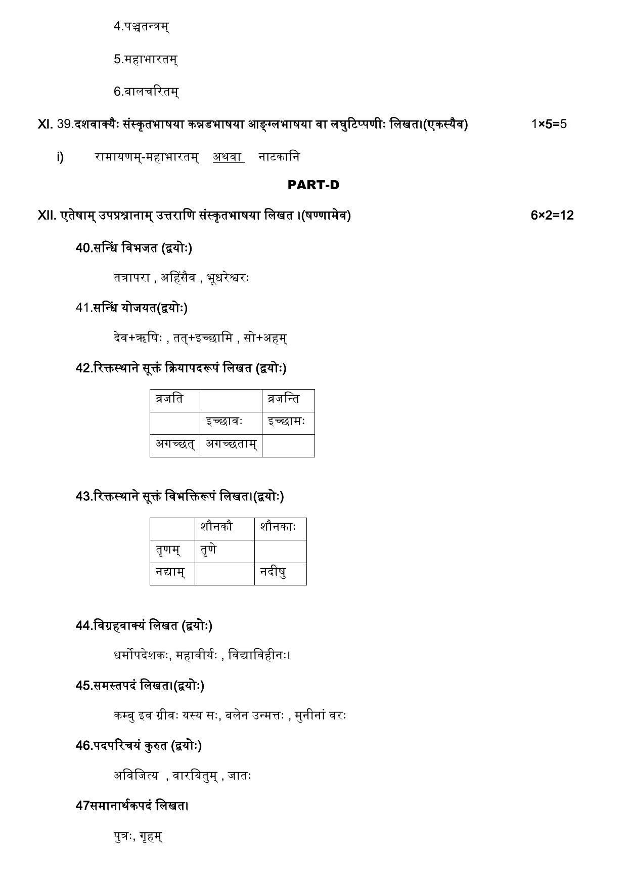 Karnataka St Puc Sanskrit Model Question Paper Indcareer Docs