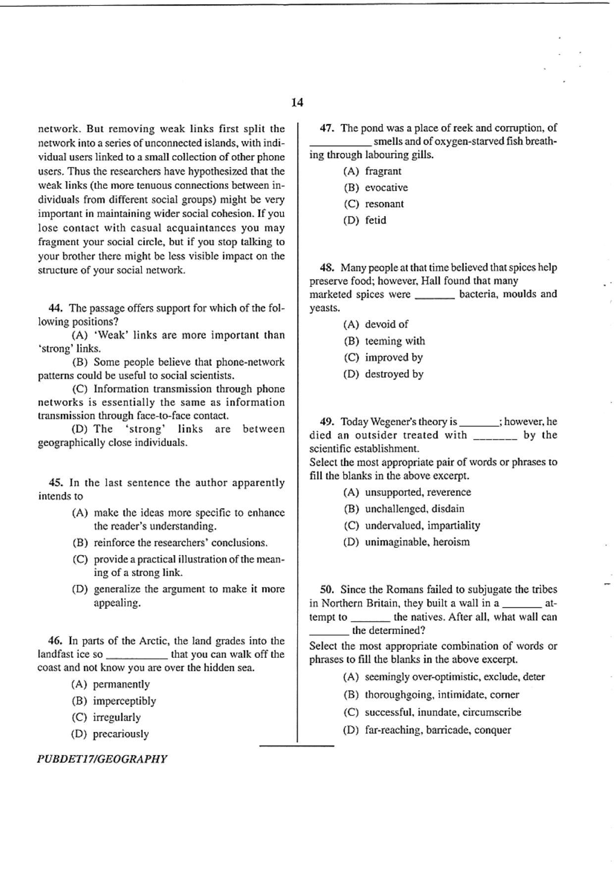 PUBDET 2017 Geography Question Paper - Page 14