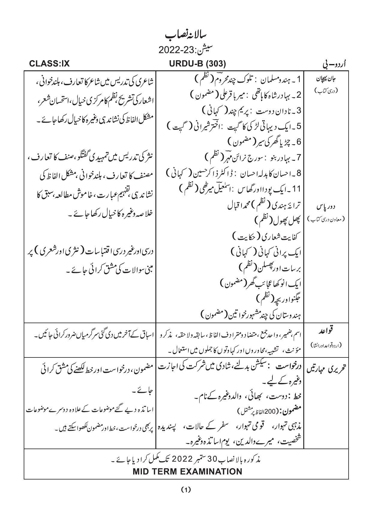 Edudel Class 9 Urdu-B Syllabus - IndCareer Docs