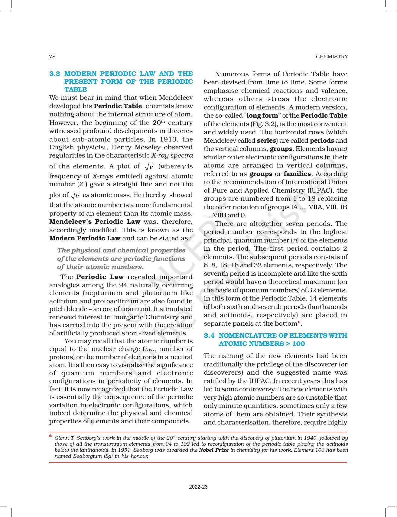 NCERT Book For Class 11 Chemistry Chapter 3 Classification