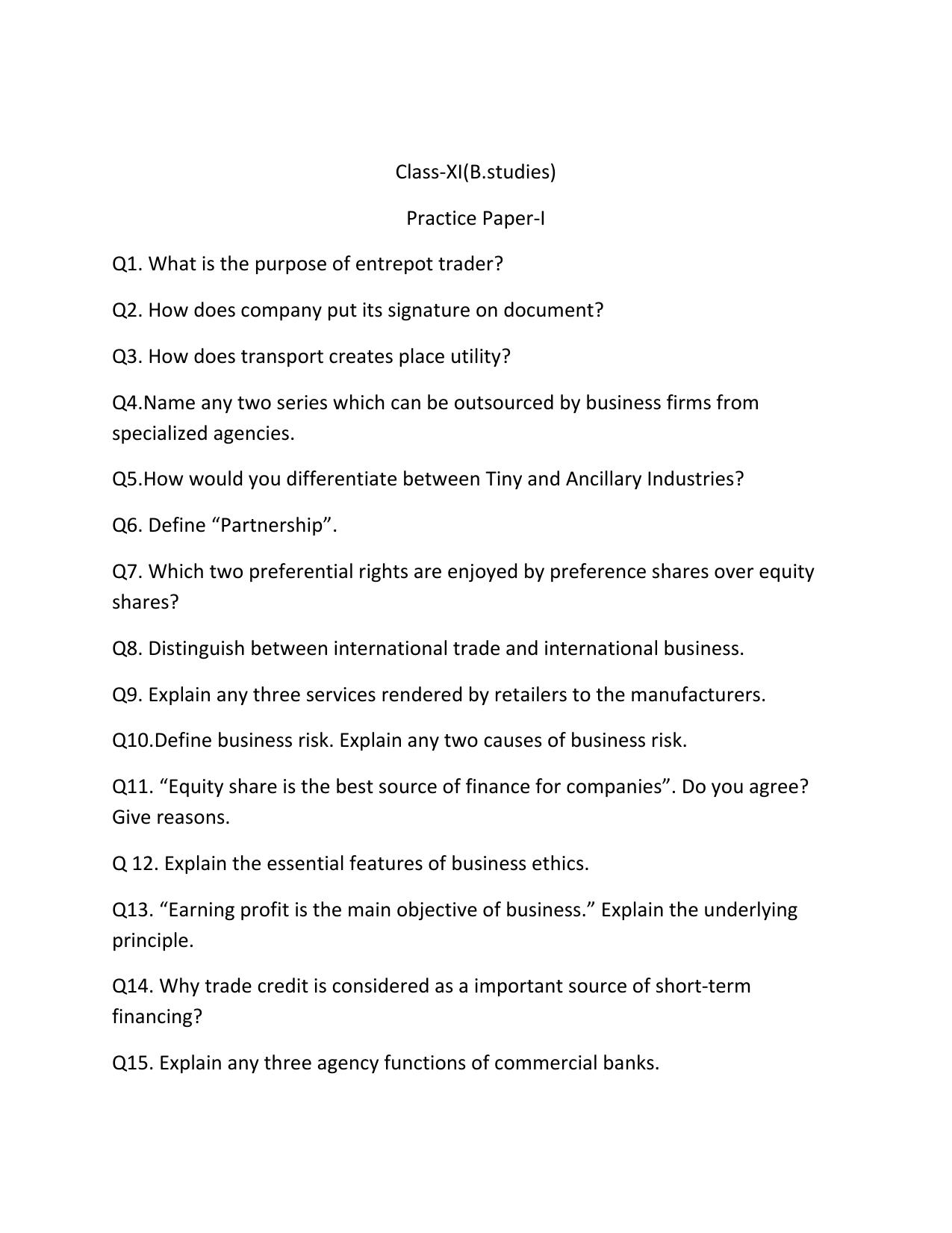 CBSE Worksheets for Class 11 Business Studies Assignment 2 - Page 1