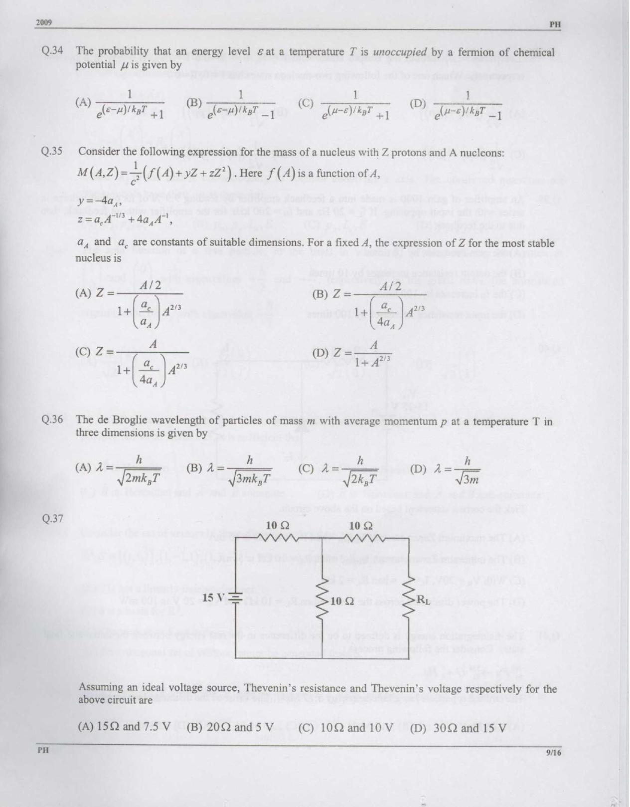 GATE 2009 Physics (PH) Question Paper with Answer Key - Page 9