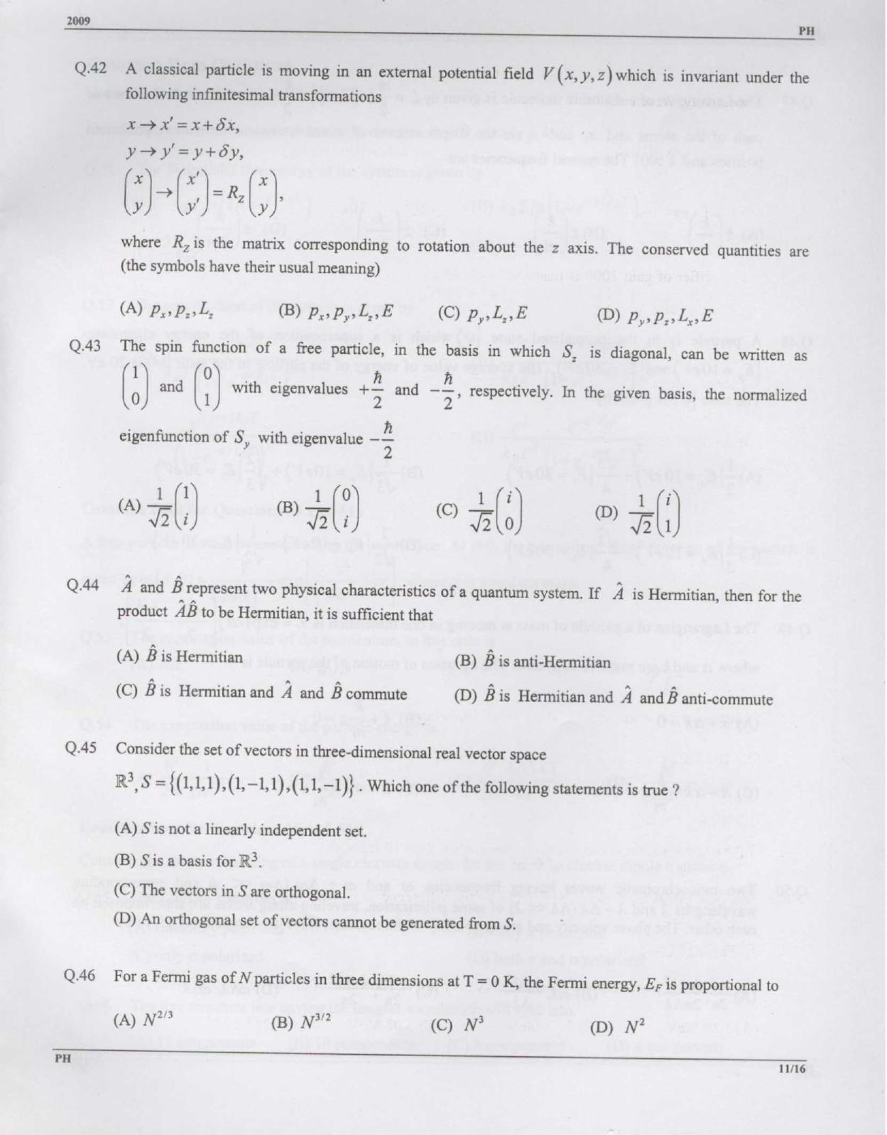 GATE 2009 Physics (PH) Question Paper with Answer Key - Page 11