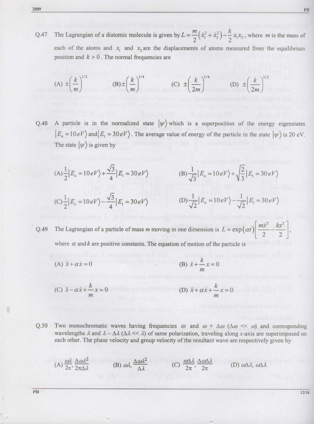 GATE 2009 Physics (PH) Question Paper with Answer Key - Page 12