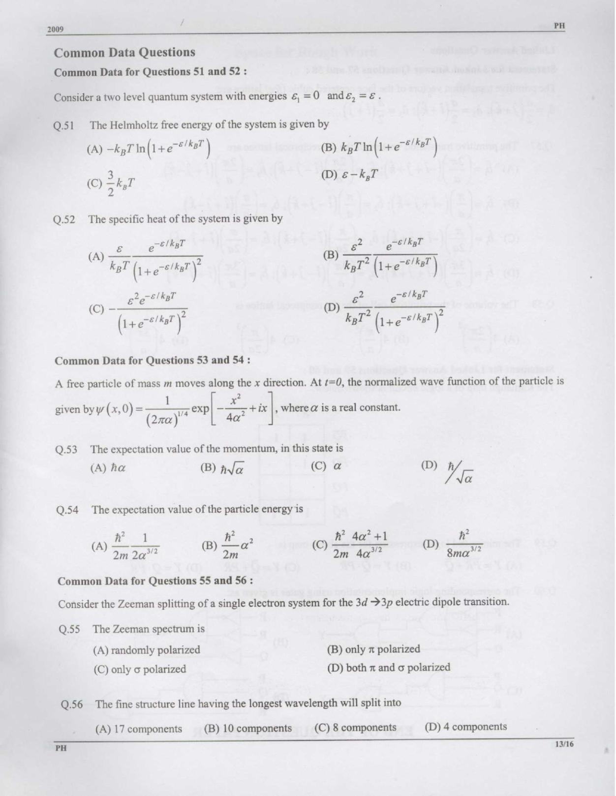 GATE 2009 Physics (PH) Question Paper with Answer Key - Page 13