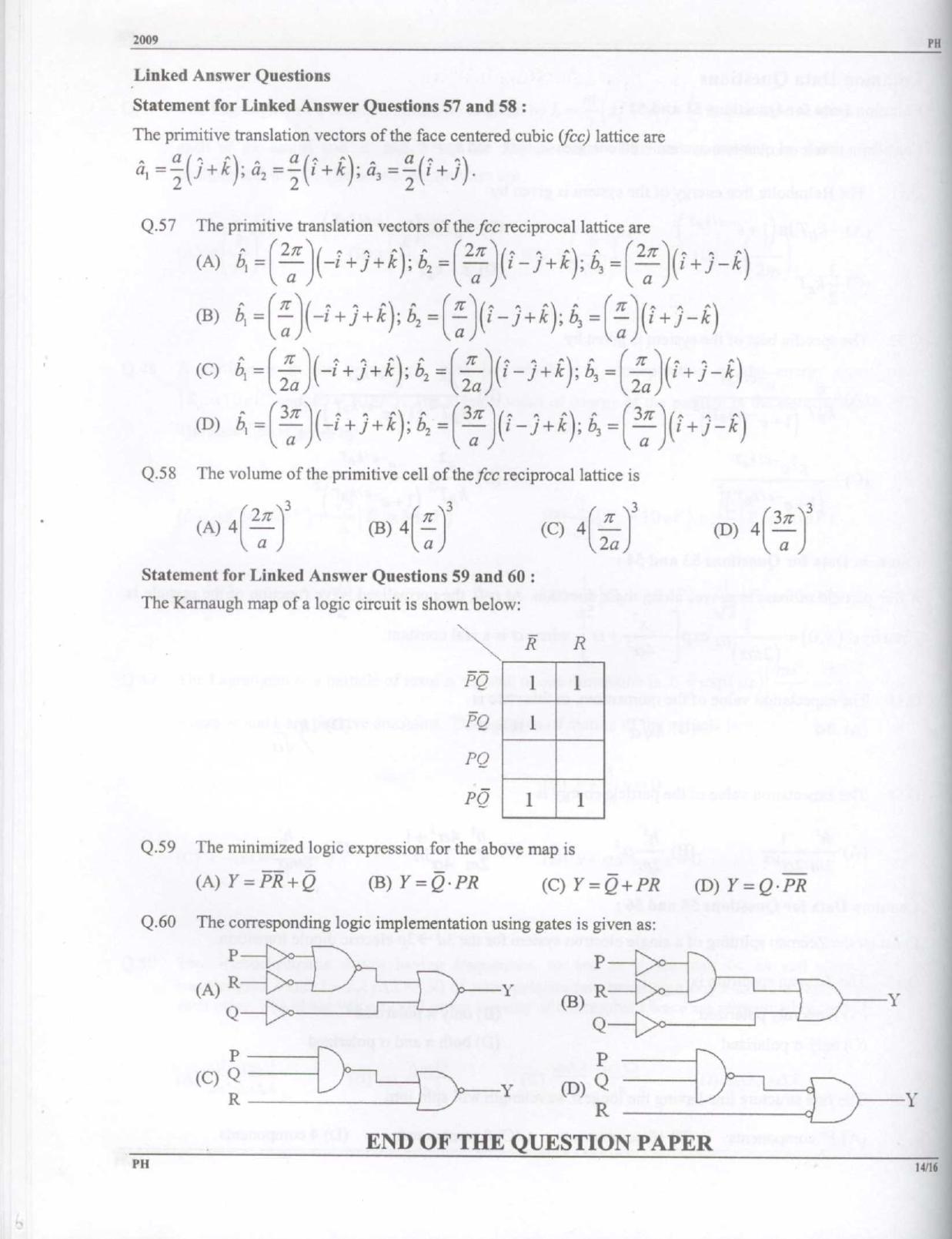 GATE 2009 Physics (PH) Question Paper with Answer Key - Page 14