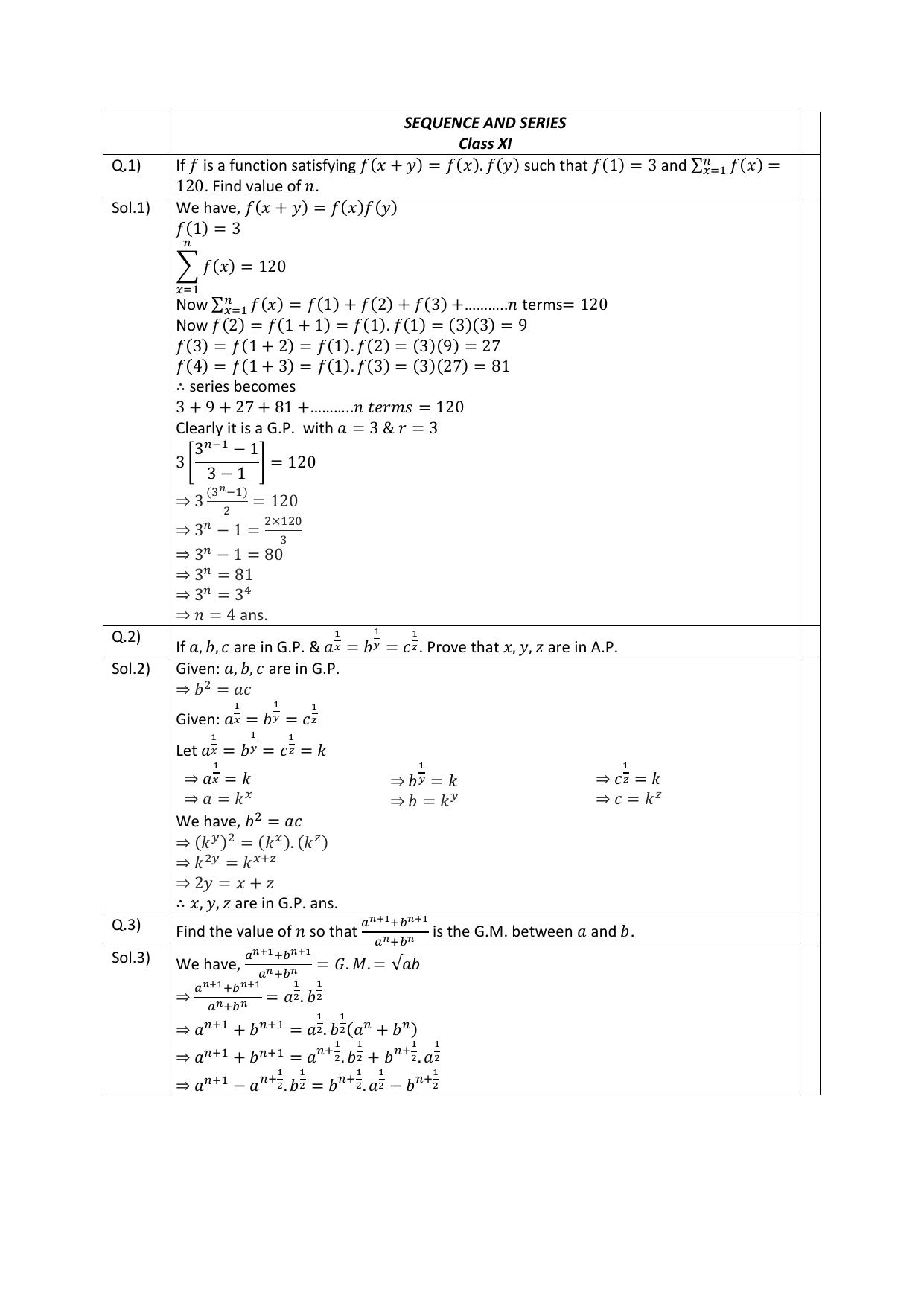 CBSE Worksheets for Class 11 Mathematics Sequences and Series Assignment 4 - Page 1