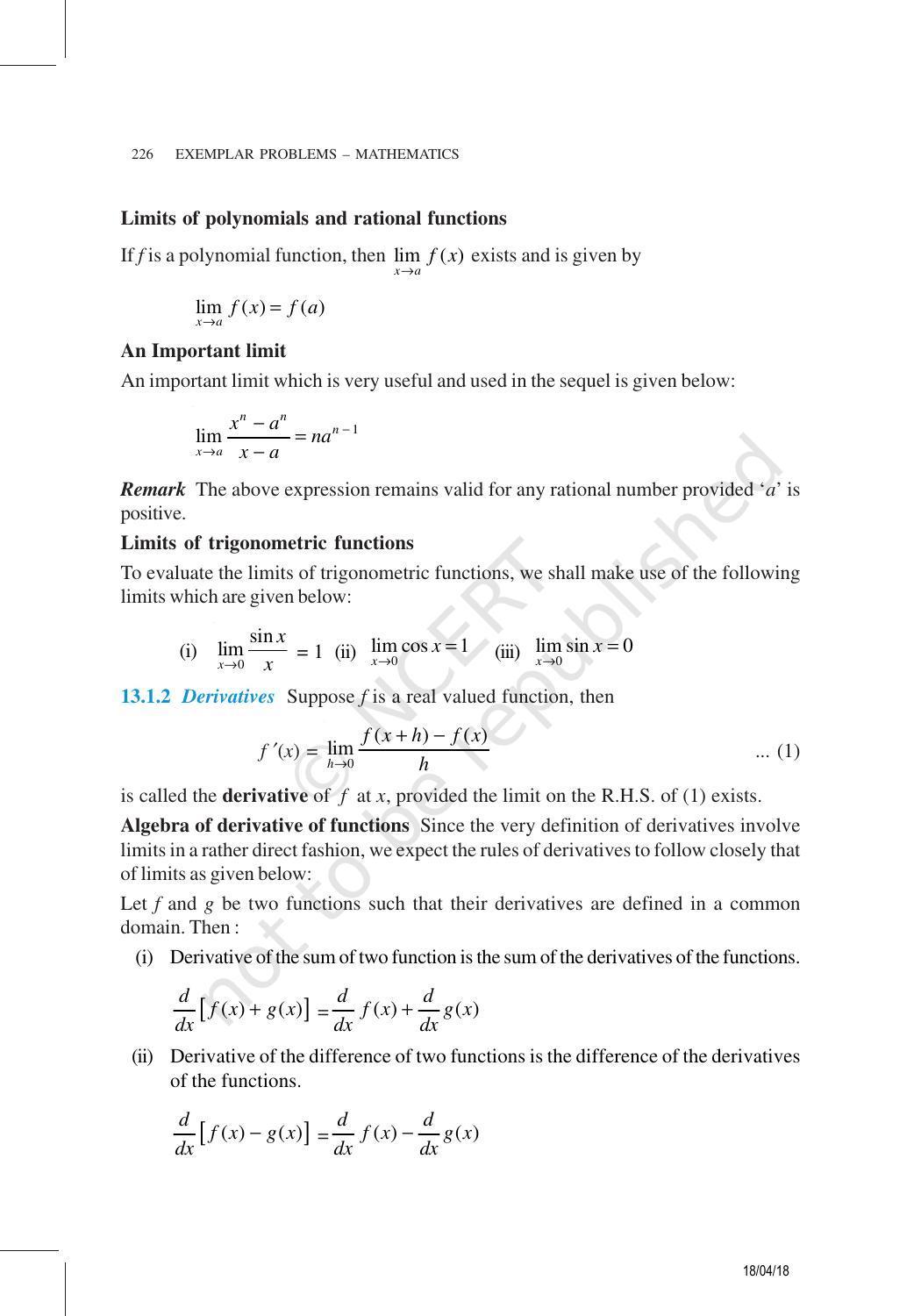 NCERT Exemplar Book for Class 11 Maths: Chapter 13 Limits and Derivatives - Page 2