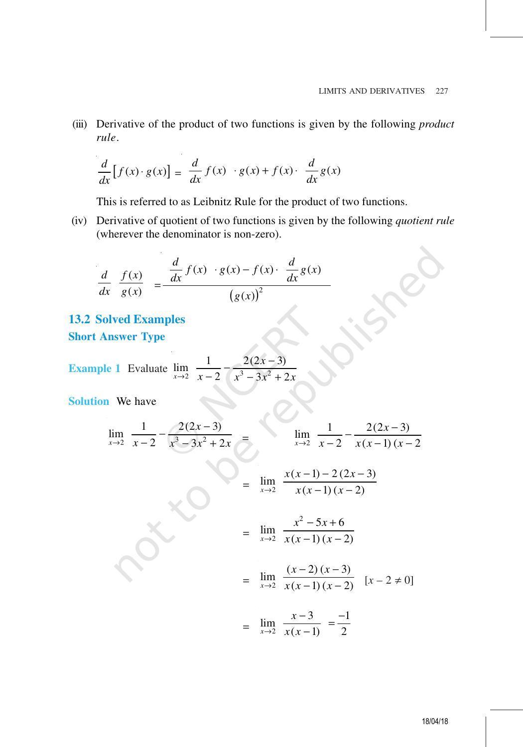 NCERT Exemplar Book for Class 11 Maths: Chapter 13 Limits and Derivatives - Page 3