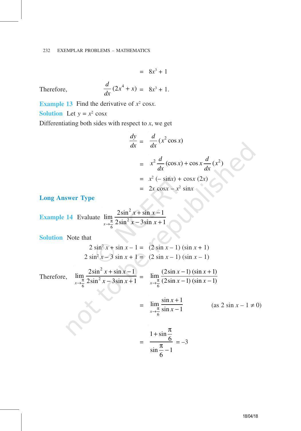 NCERT Exemplar Book for Class 11 Maths: Chapter 13 Limits and Derivatives - Page 8