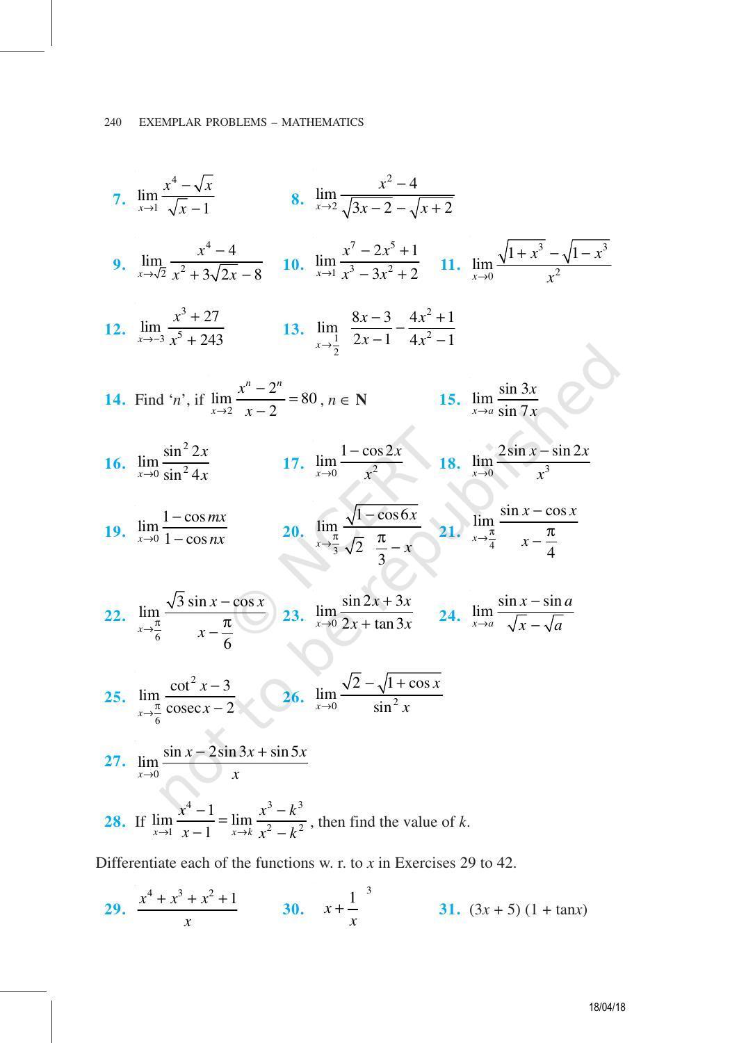 NCERT Exemplar Book for Class 11 Maths: Chapter 13 Limits and Derivatives - Page 16