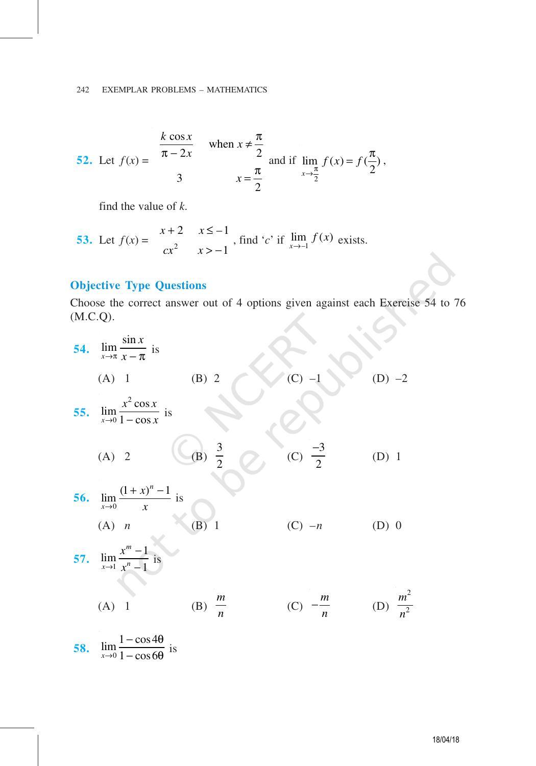 NCERT Exemplar Book for Class 11 Maths: Chapter 13 Limits and Derivatives - Page 18