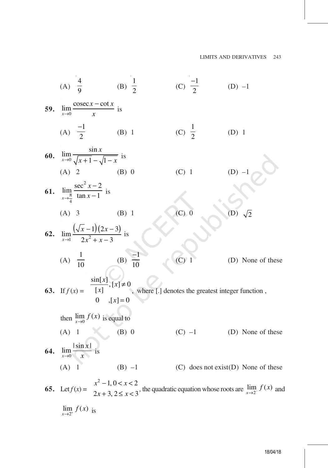 NCERT Exemplar Book for Class 11 Maths: Chapter 13 Limits and Derivatives - Page 19