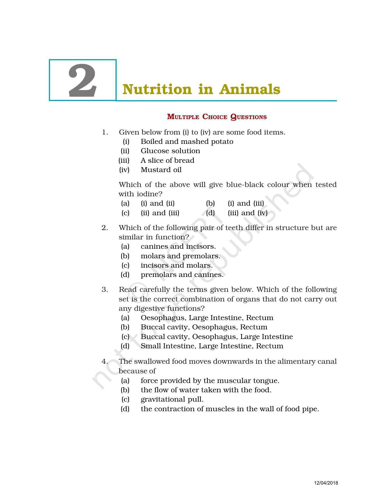 NCERT Exemplar Book for Class 7 Science: Chapter 2-Nutrition in Animals - Page 1