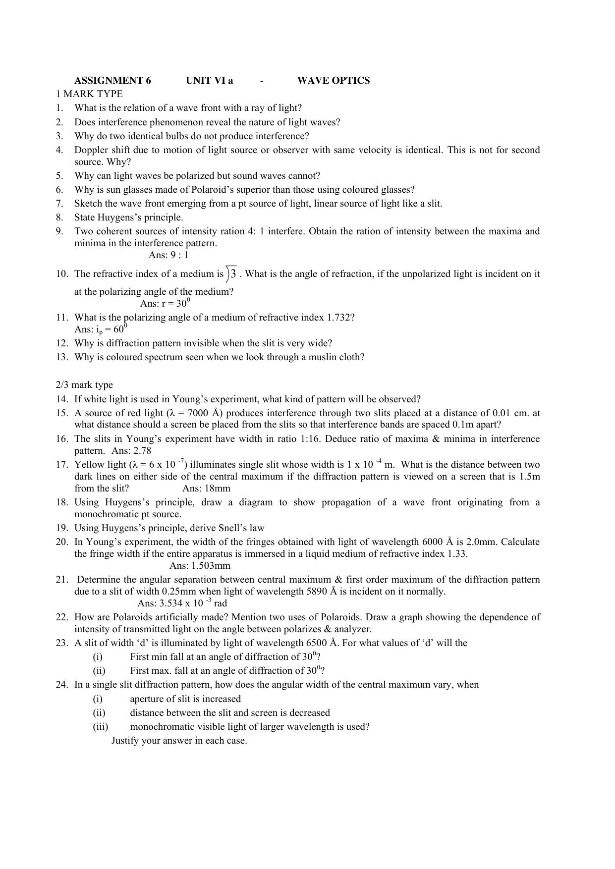 CBSE Work Sheets for Class 12 Physics Assignment 1 - Page 1