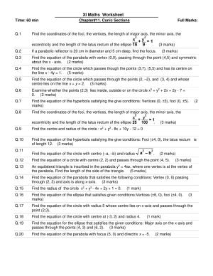 CBSE Worksheets for Class 11 Mathematics Conic Sections Assignment 1
