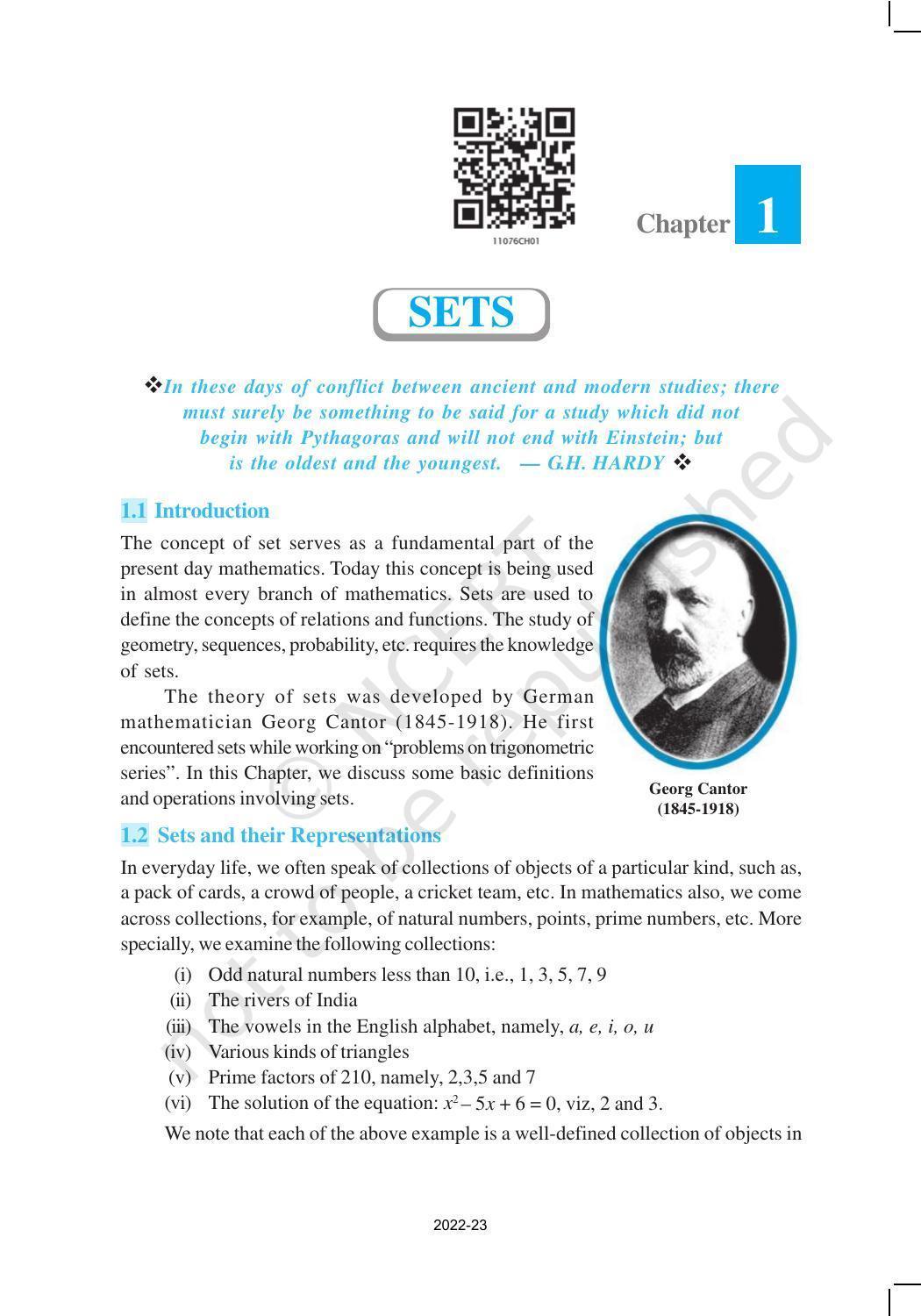 NCERT Book for Class 11 Maths Chapter 1 Sets - Page 1