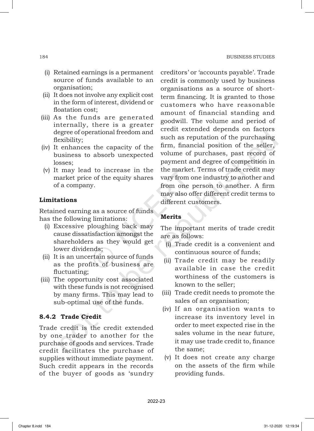 NCERT Book For Class 11 Business Studies Chapter 8 Sources