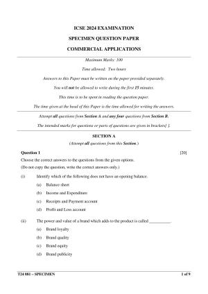 ICSE Class 10  2024 Commercial Applications Sample Paper