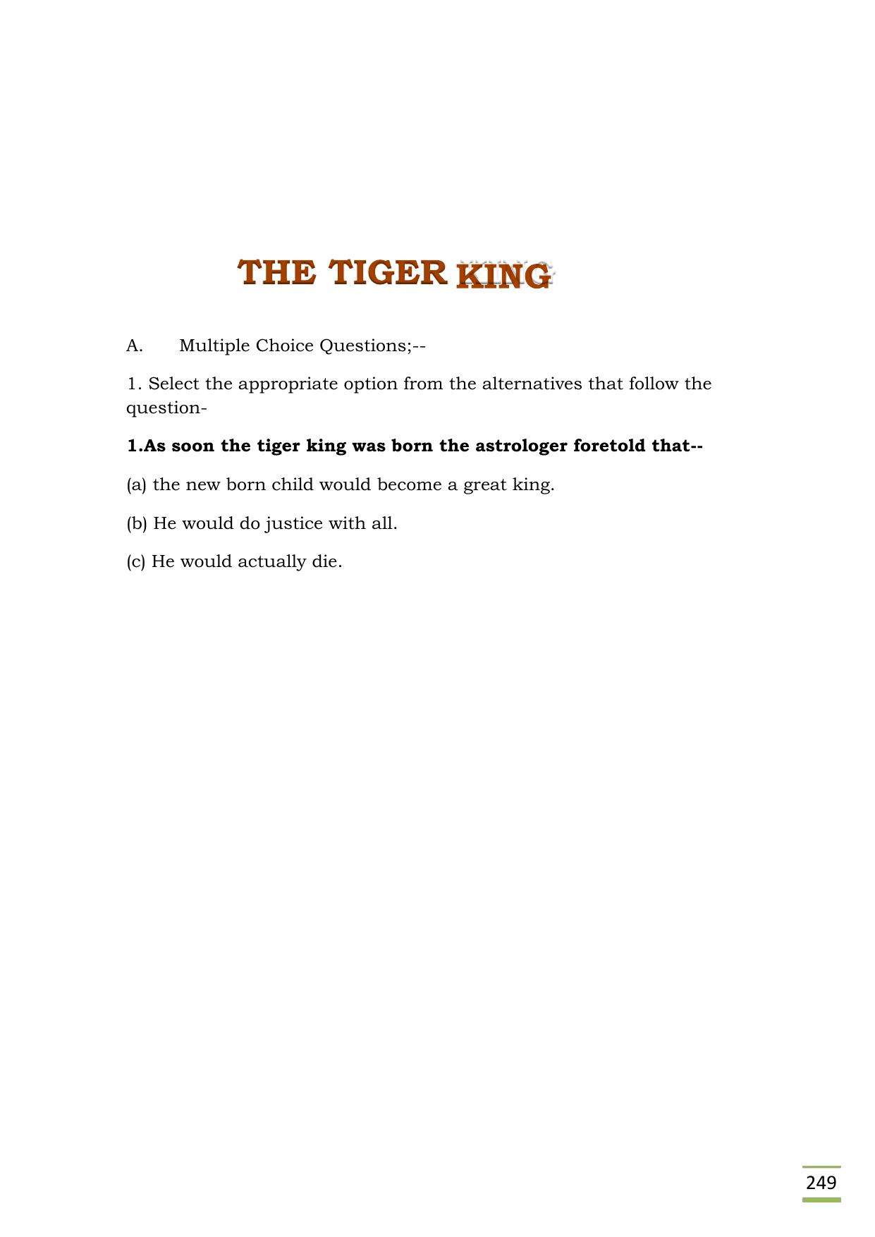 CBSE Worksheets for Class 11 English Evans tries an O level Assignment - Tiger King - Page 1