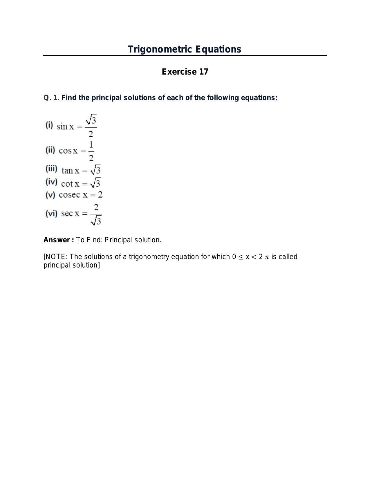 Chapter 17: Trigonometric Equations: RS Aggarwal Class 11 Solutions  - Page 1