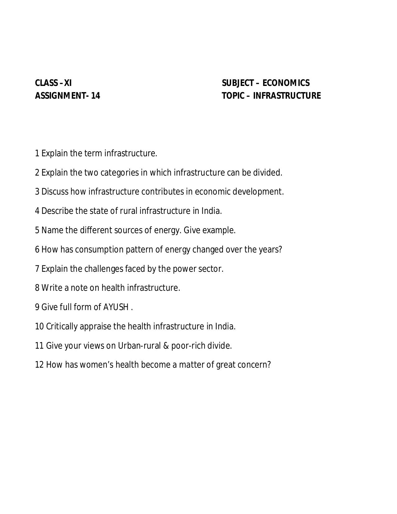 CBSE Worksheets for Class 11 Economics Assignment 14 - Page 1