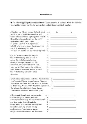 CBSE Worksheets for Class 11 English Error Omission Assignment
