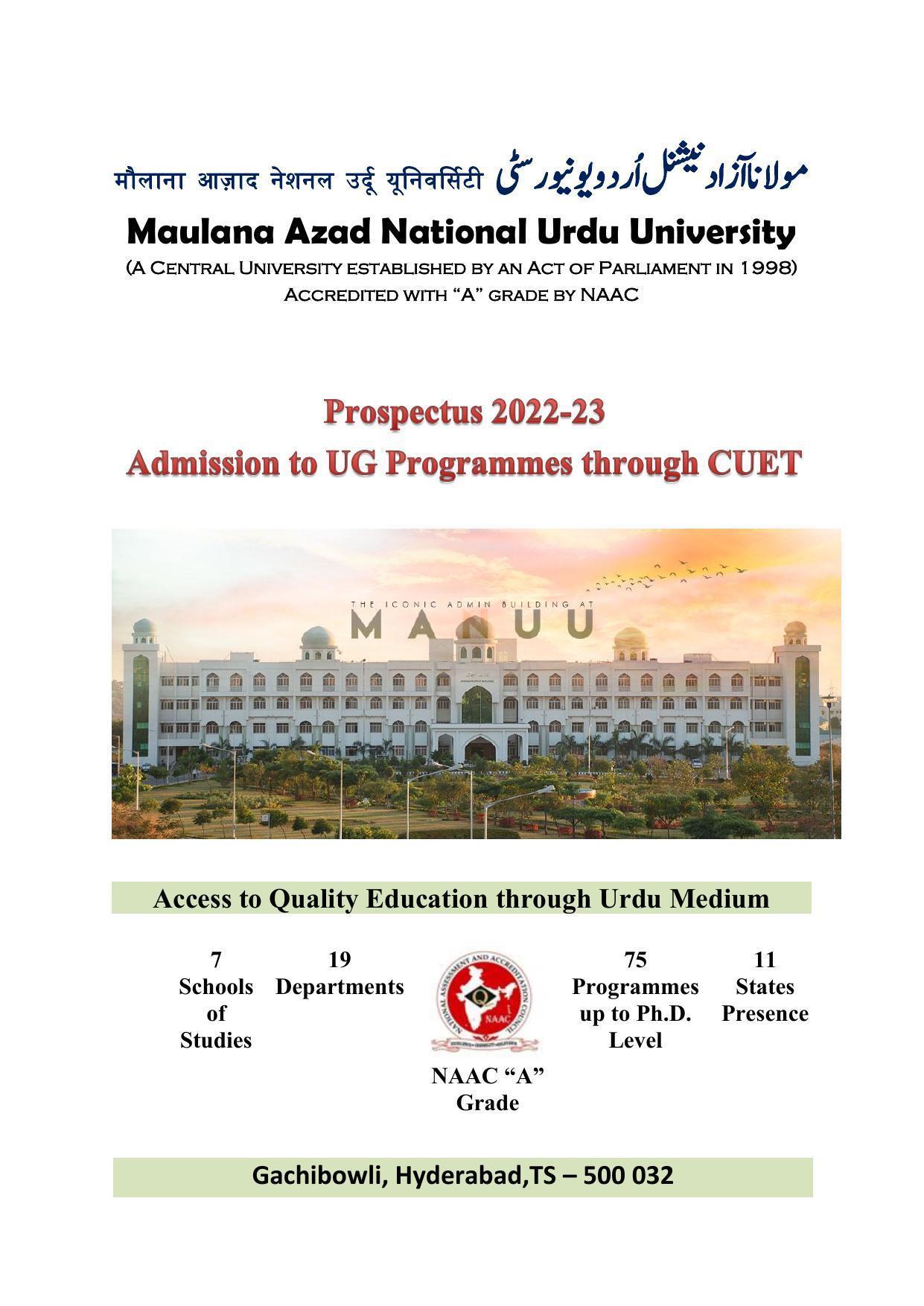 Maulana Azad National Urdu University, Hyderabad UG Programme 2022-23 ...