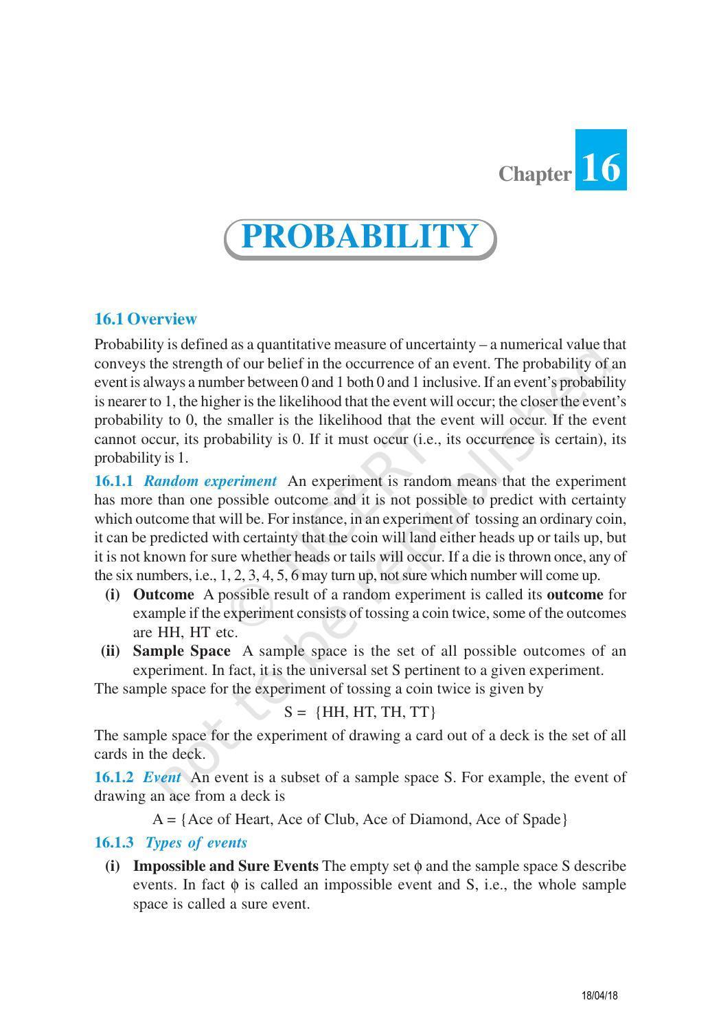 NCERT Exemplar Book for Class 11 Maths: Chapter 16 Probability - Page 1