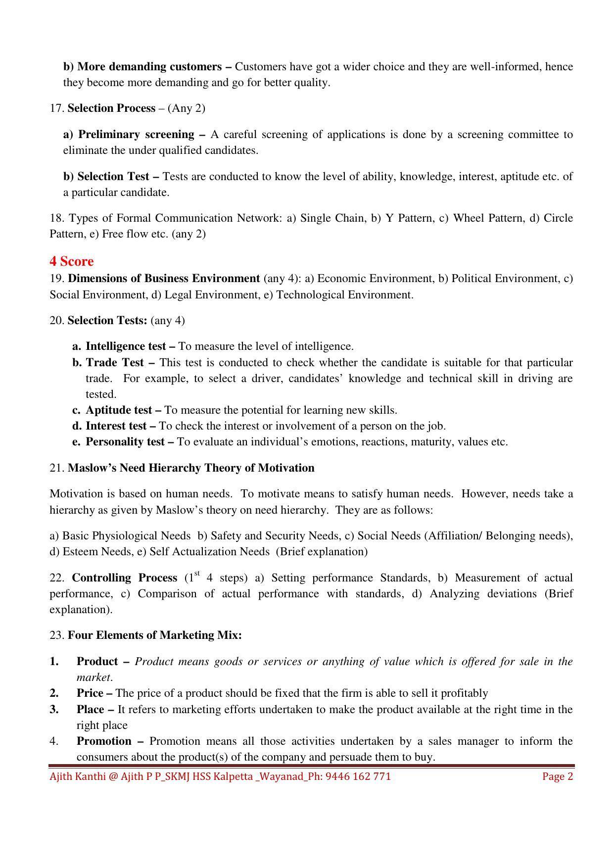 Kerala Plus Two 2022 Business Studies Answer Key - Page 2