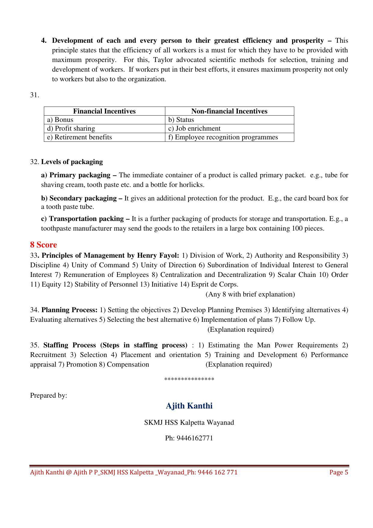 Kerala Plus Two 2022 Business Studies Answer Key - Page 5