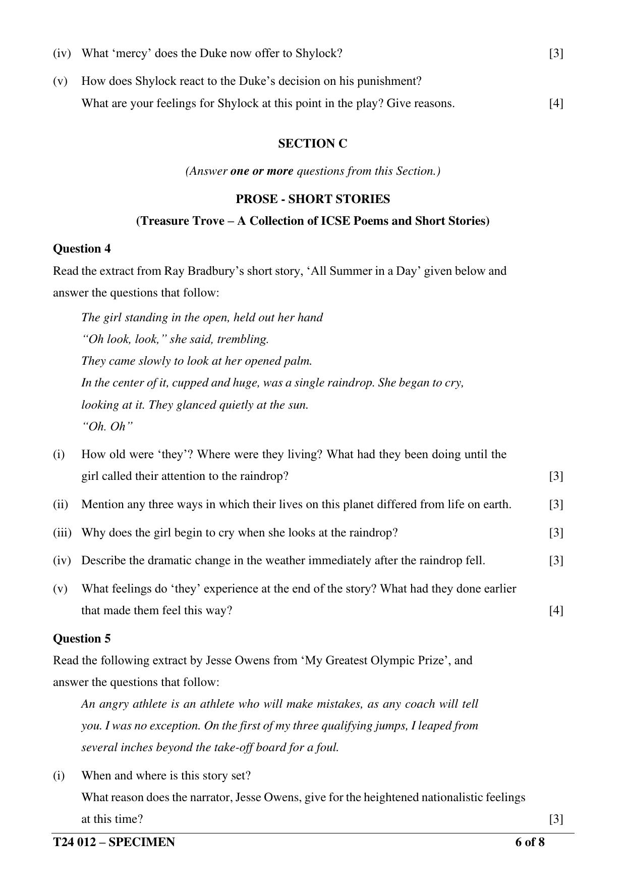 ICSE Class 10  2024 Literature in English (English Paper – 2) Sample Paper - Page 6