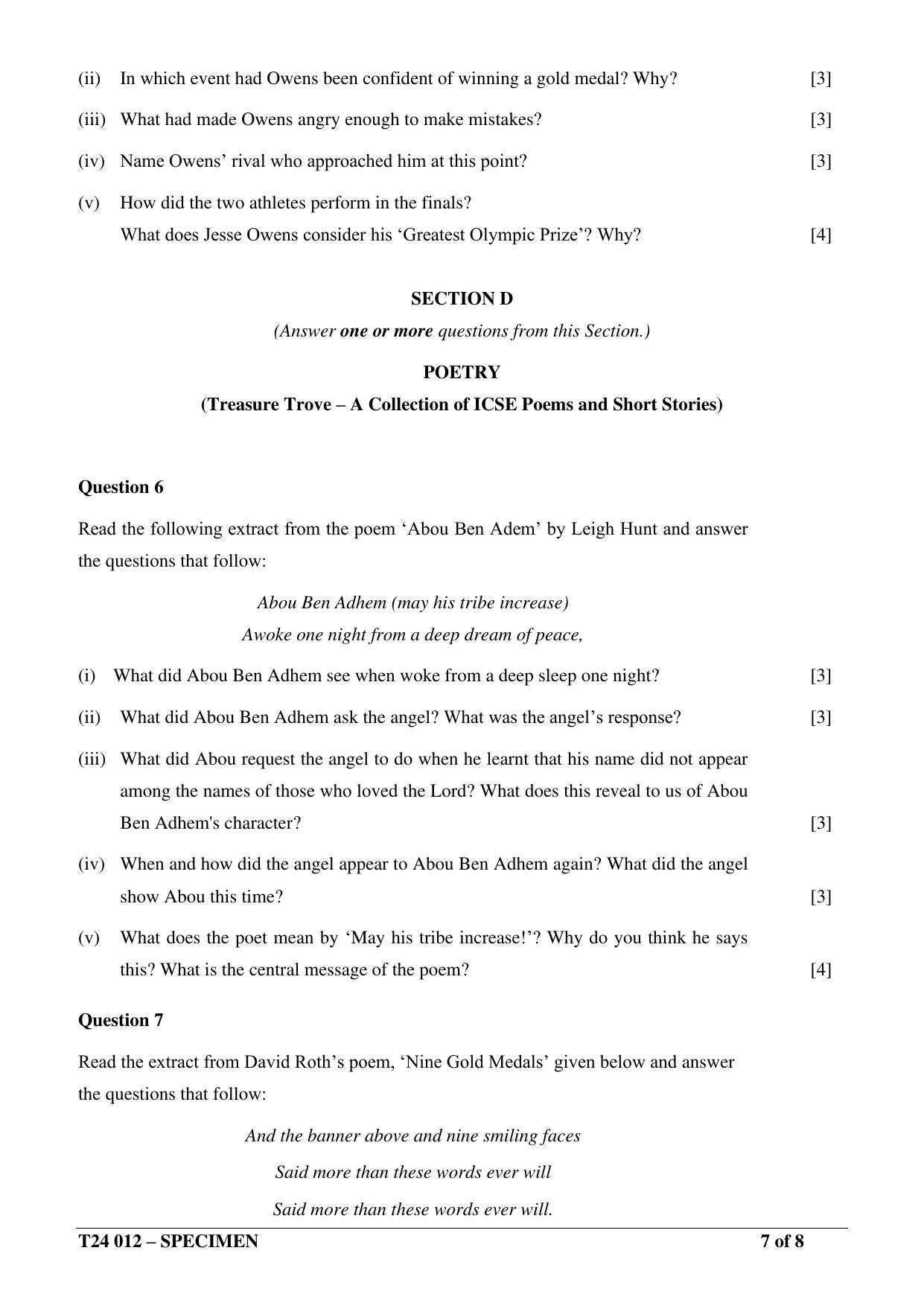 ICSE Class 10  2024 Literature in English (English Paper – 2) Sample Paper - Page 7