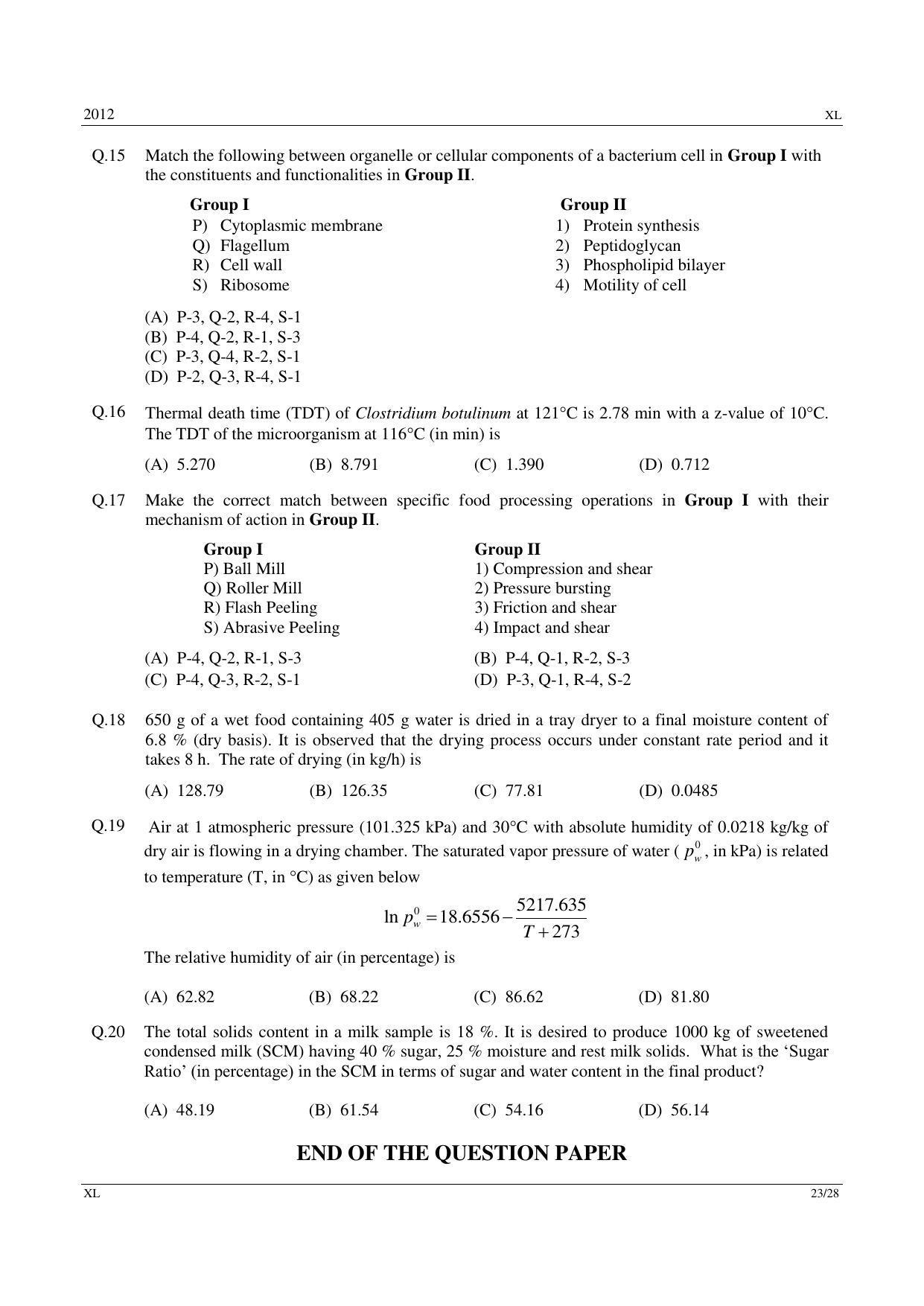 GATE 2012 Life Sciences (XL) Question Paper with Answer Key - IndCareer ...