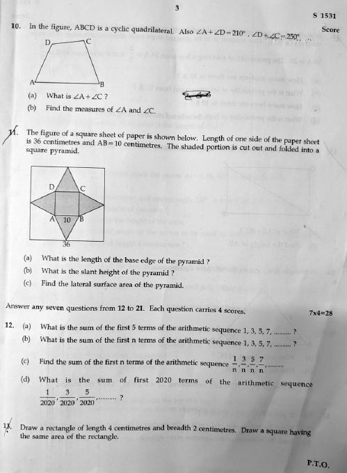 Kerala SSLC 2020 Maths (EM) Question Paper - Page 3