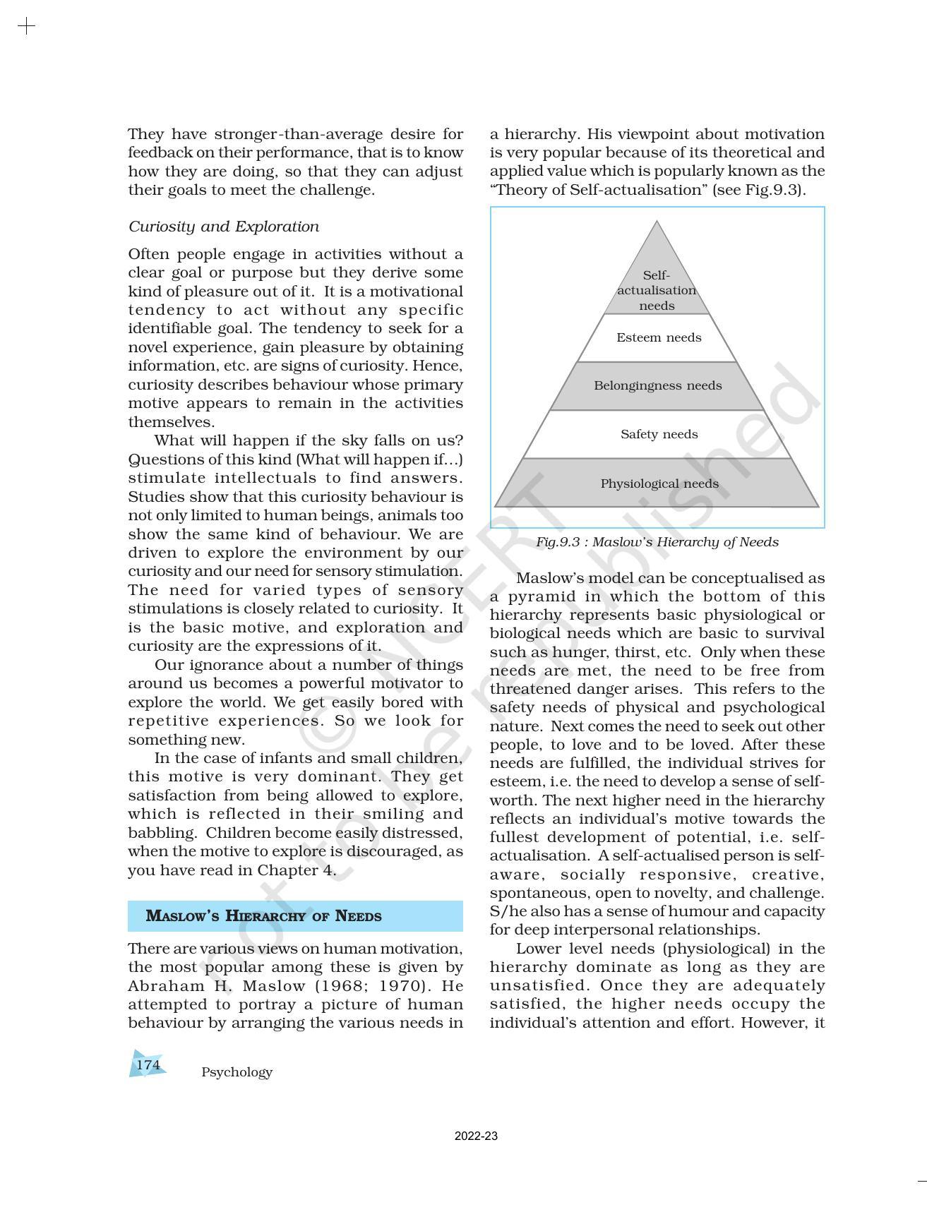 NCERT Book For Class 11 Psychology Chapter 9 Motivation