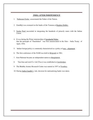 CBSE Worksheets for Class 8 Social Science India After Independence Assignment