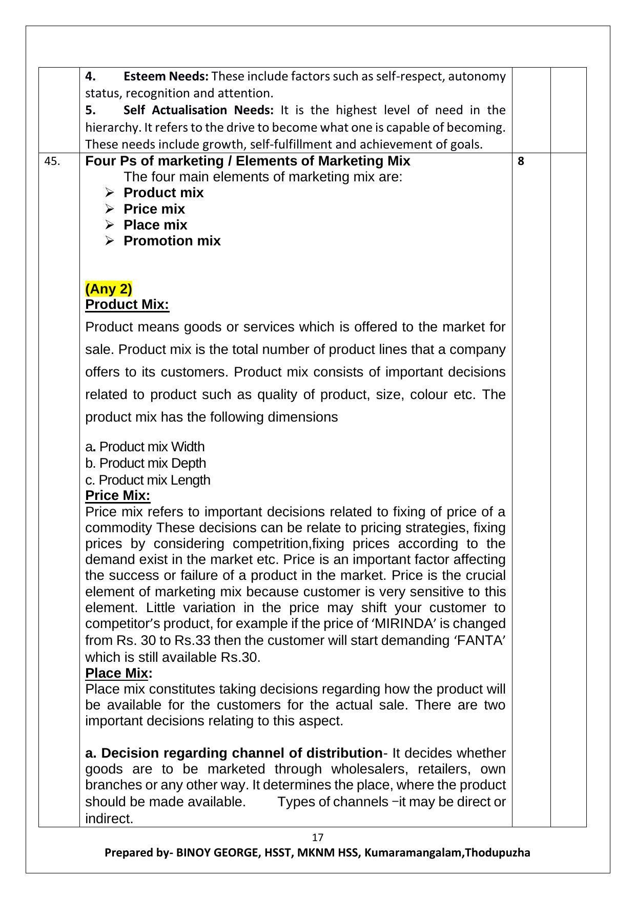 Kerala Plus Two 2021 Business Studies Annual Answer Key - Page 17