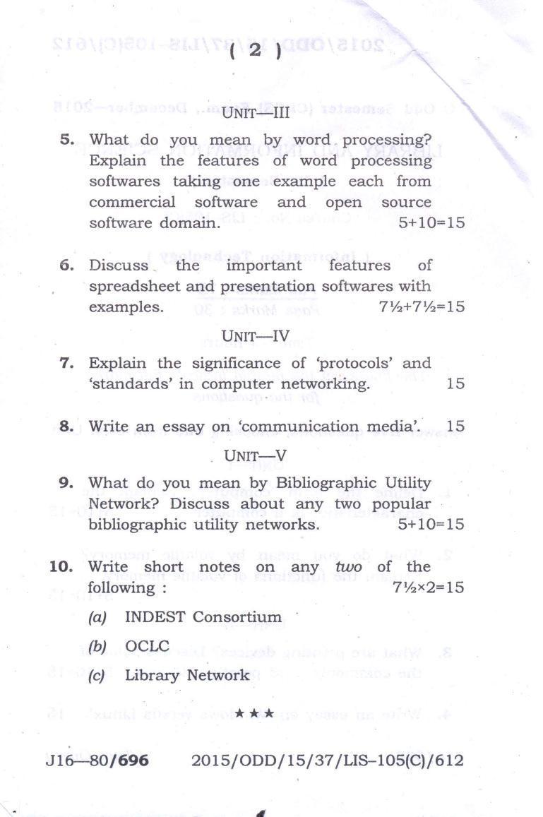 Assam University MLiSc Dec 2016 Question Paper - Page 4