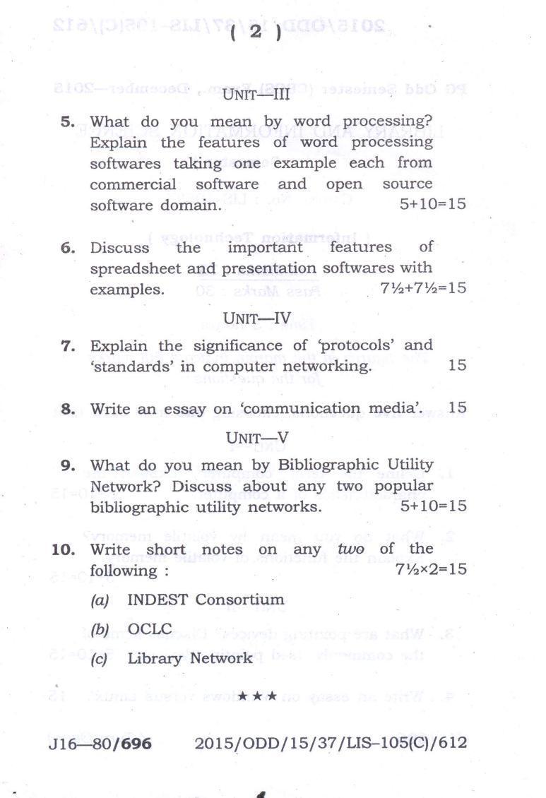 Assam University MLiSc Dec 2016 Question Paper - Page 6