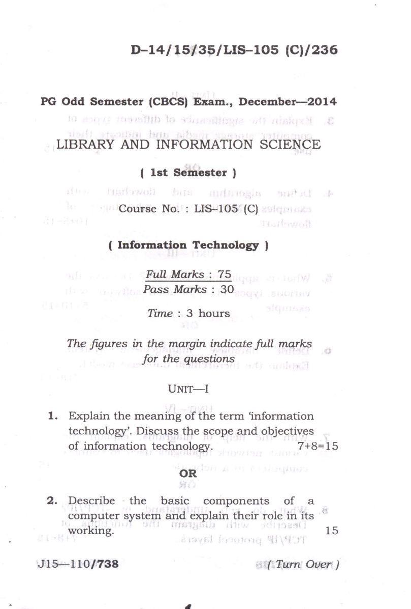 Assam University MLiSc Dec 2016 Question Paper - Page 7