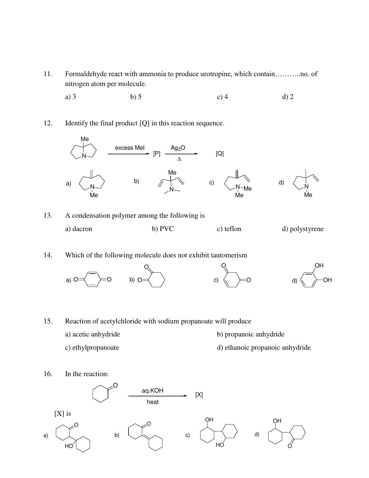 OJEE 2014 Chemistry Pharmacy BAMS BHMS MCA dual degree