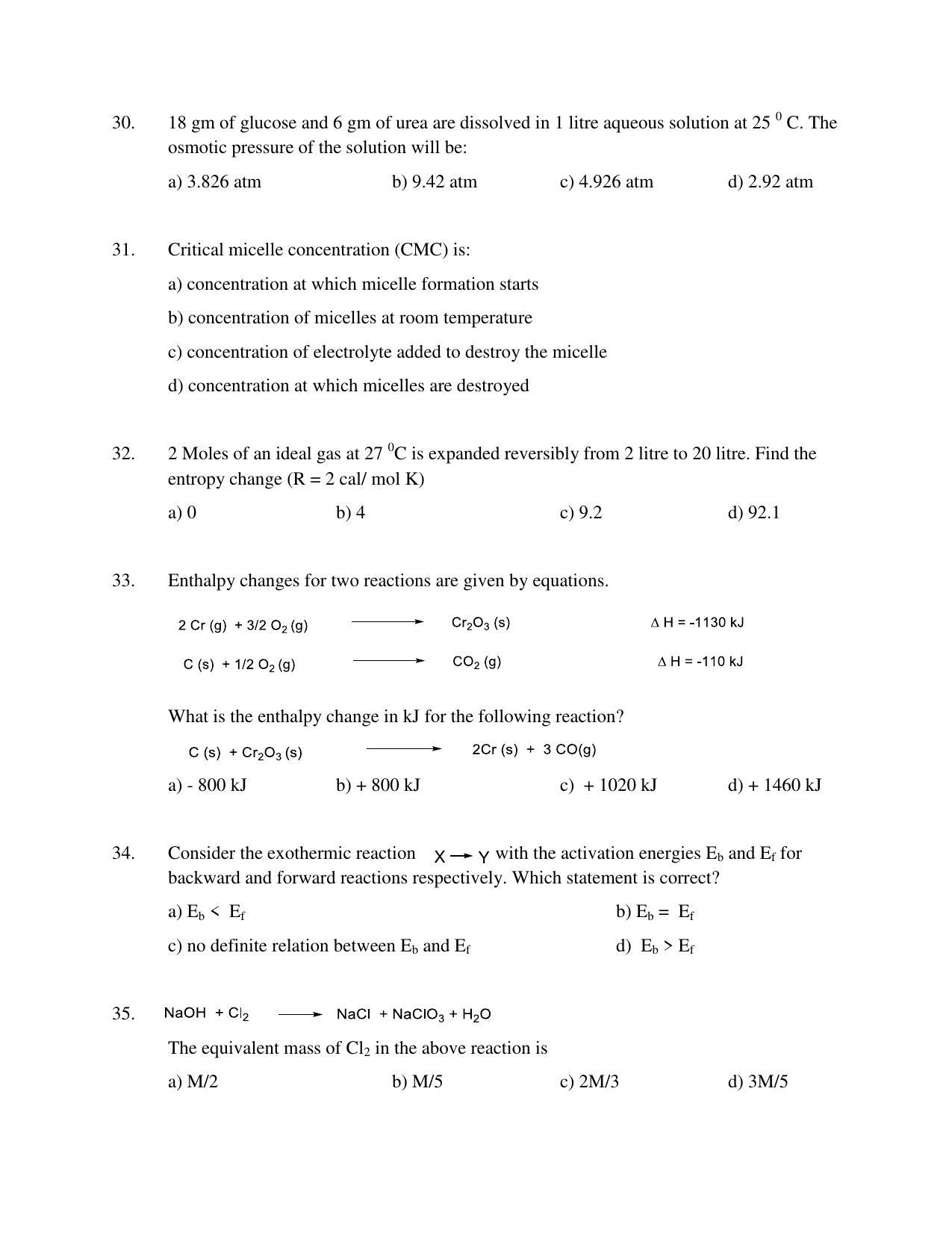 OJEE 2014 Chemistry Pharmacy BAMS BHMS MCA dual degree