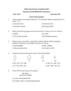 OJEE 2014 Chemistry Pharmacy BAMS BHMS MCA dual degree